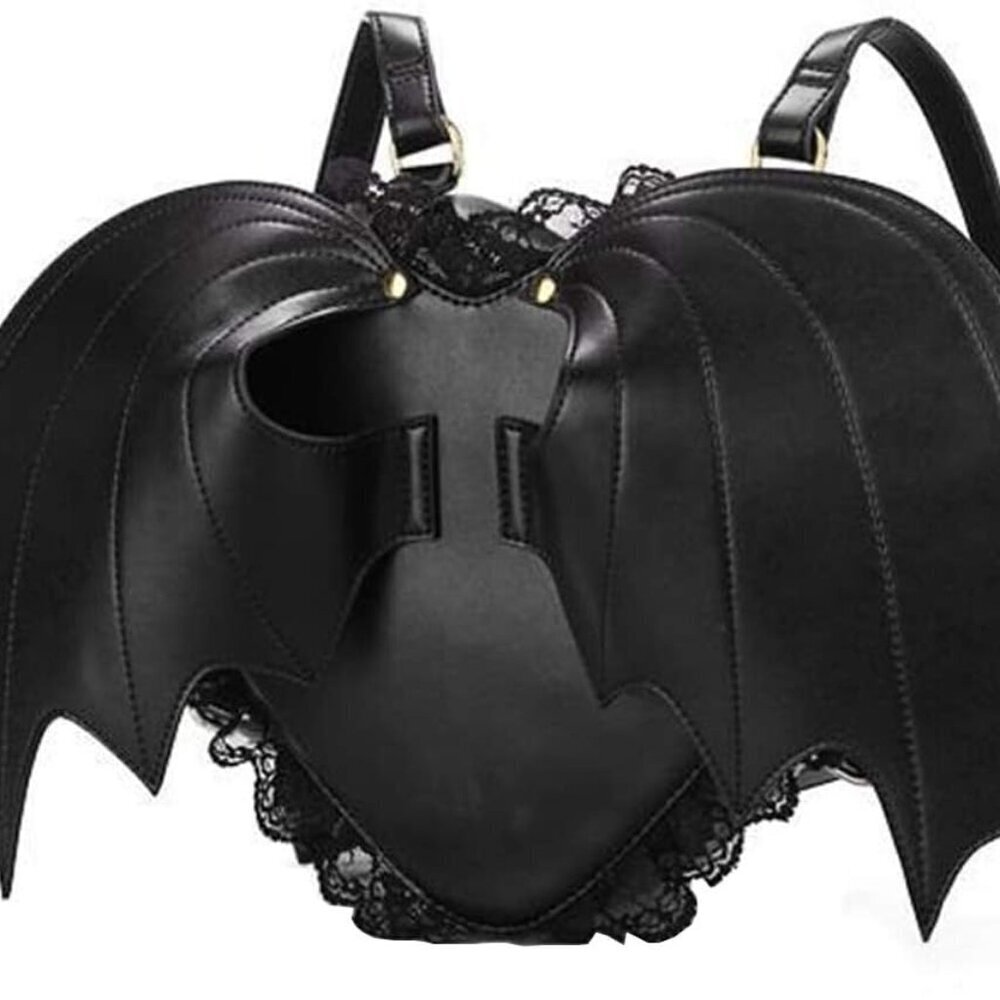 Women Girl Punk Backpack PU Leather Heart Bat Wing Goth Lolita Shoulder Bag